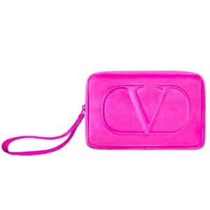 Valentino Beauty Pink Velvet Mini Large Pouch Wristlet Makeup Bag New